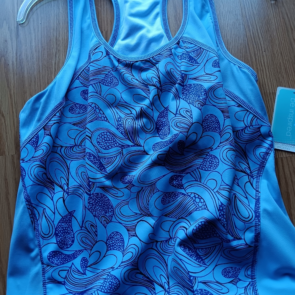 Be Inspired blue & black work out set, size  large NWT